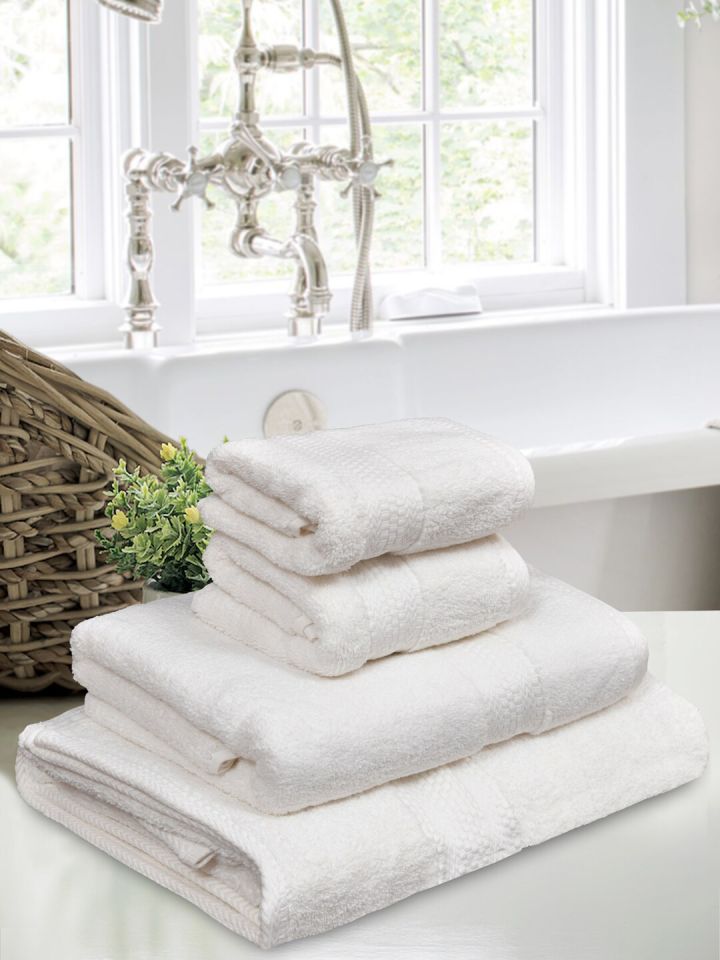 Buy BOMBAY DYEING White Set Of 4 600 GSM Soft Durable Cotton