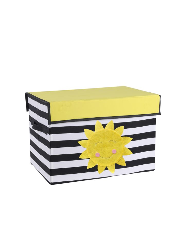 My Gift Booth Kids Stripe Printed Collapsible Toy Storage Box With Yellow Lid