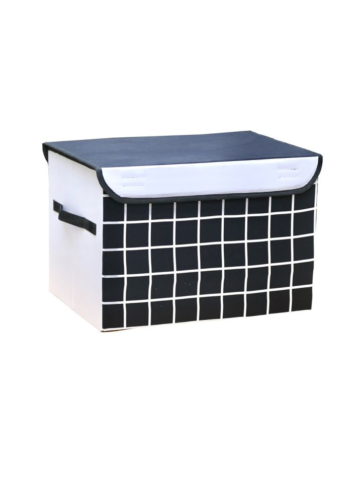 My Gift Booth Kids Black White Checked Cotton Collapsible Toy Storage Box