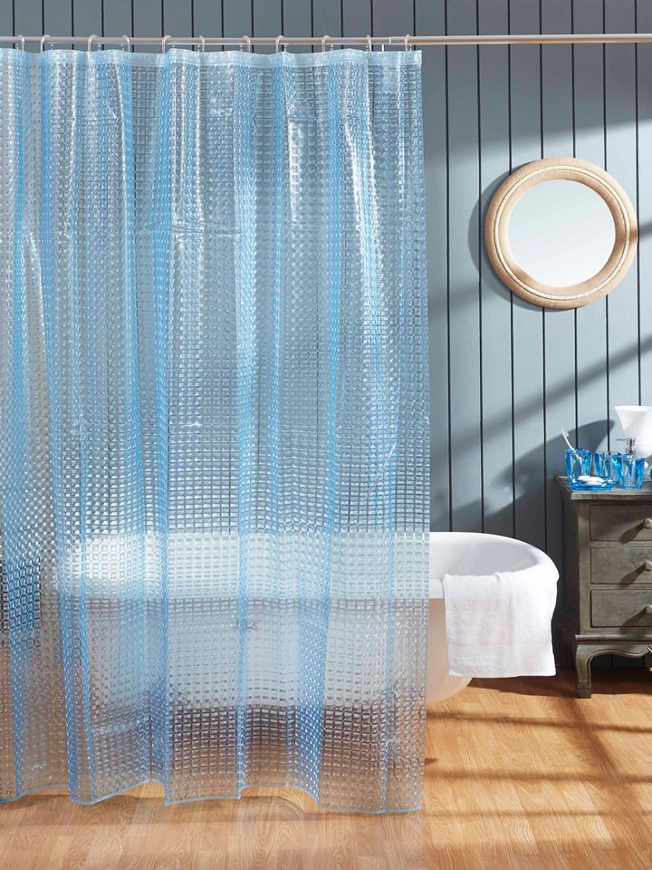 Buy Obsessions Blue Single Self Checked Sheer Shower Curtain