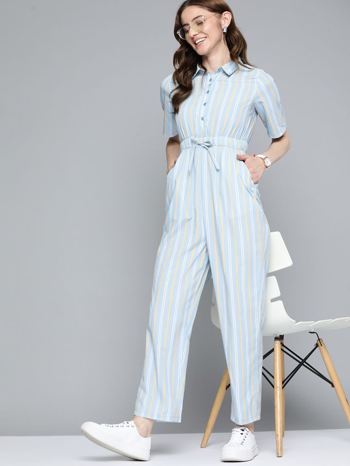Striped jumpsuit with sleeves clearance