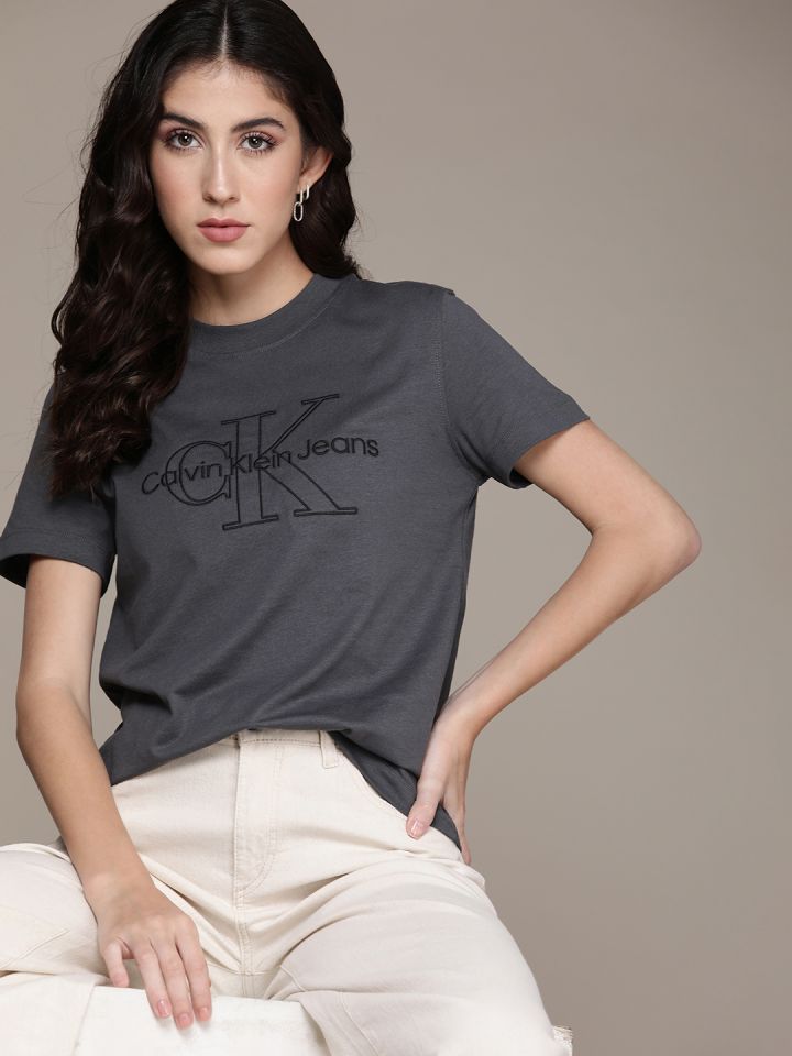 Womens grey calvin klein t sales shirt
