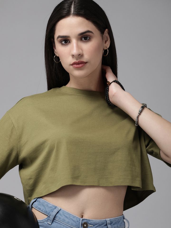 Solid drop shop shoulder crop top