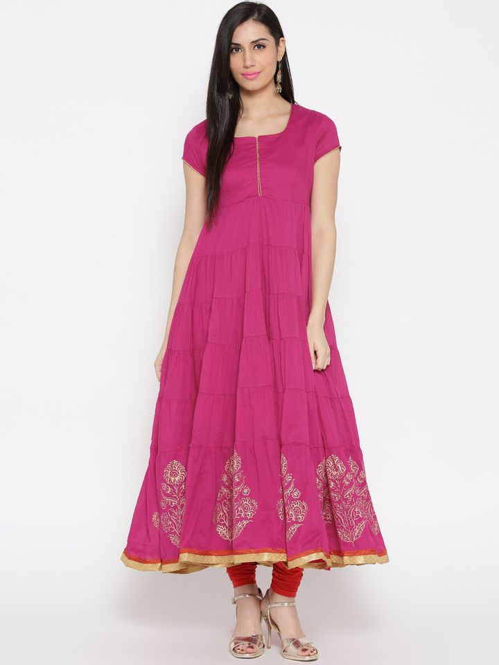 Buy Biba Women Pink Printed Detail Anarkali Kurta With Ethnic Waistcoat Kurtas For Women 2120586 Myntra Anushree reddy pink embriodered anarkali set hit the next party in this pink anarkali that comes with beautiful floral embroidery at the yoke and patchwork on the shoulders.