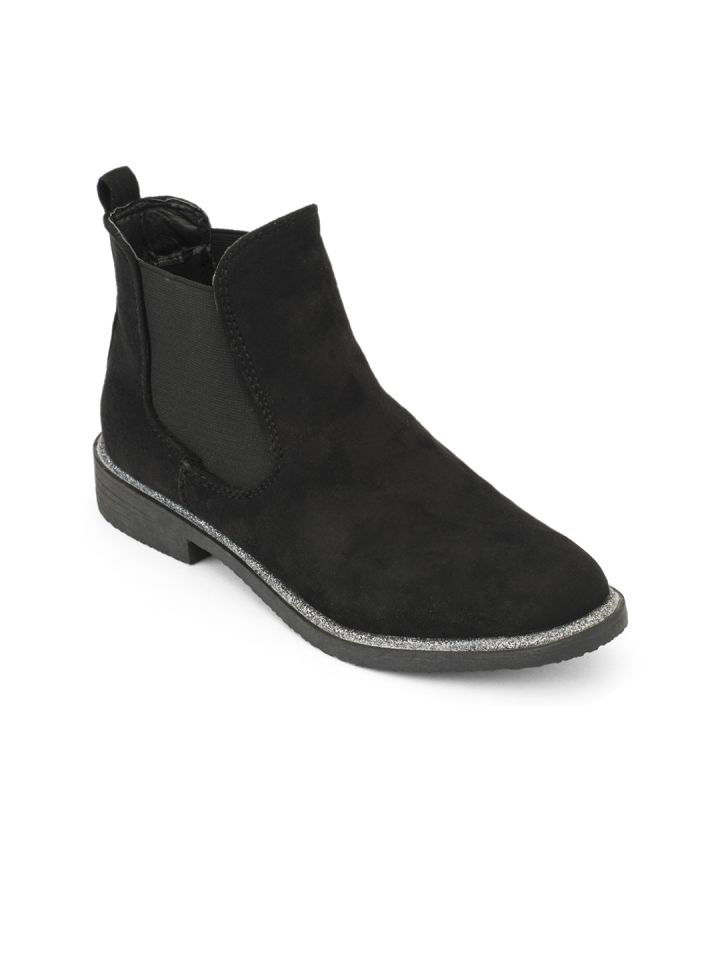 Buy Truffle Collection Women Black Solid Synthetic Mid Top Flat