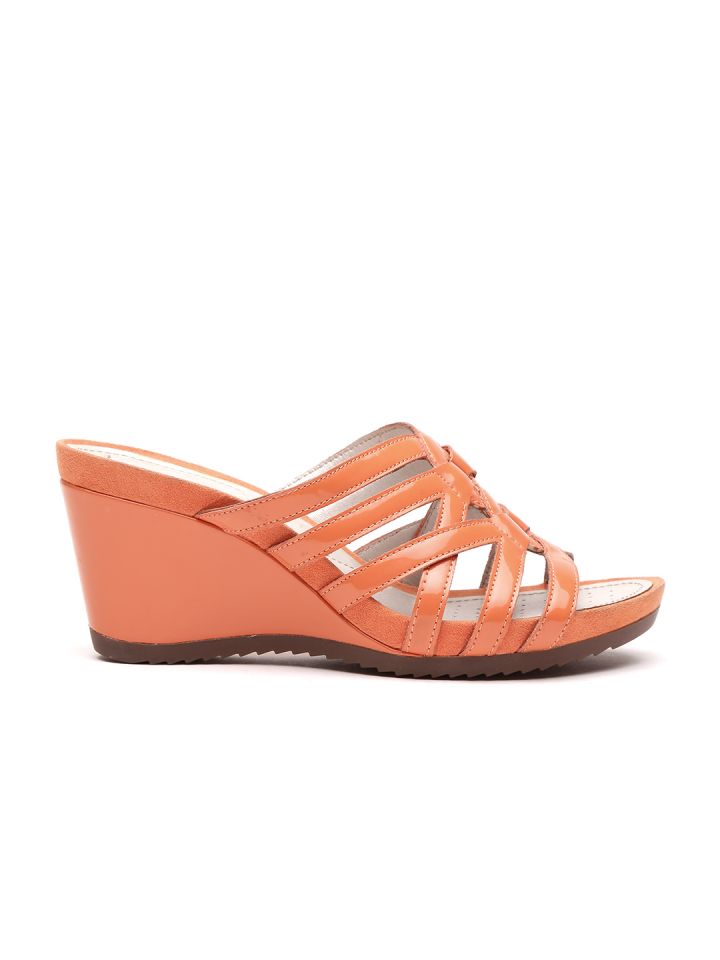 Geox Women Orange Italian Patent Leather Sandals