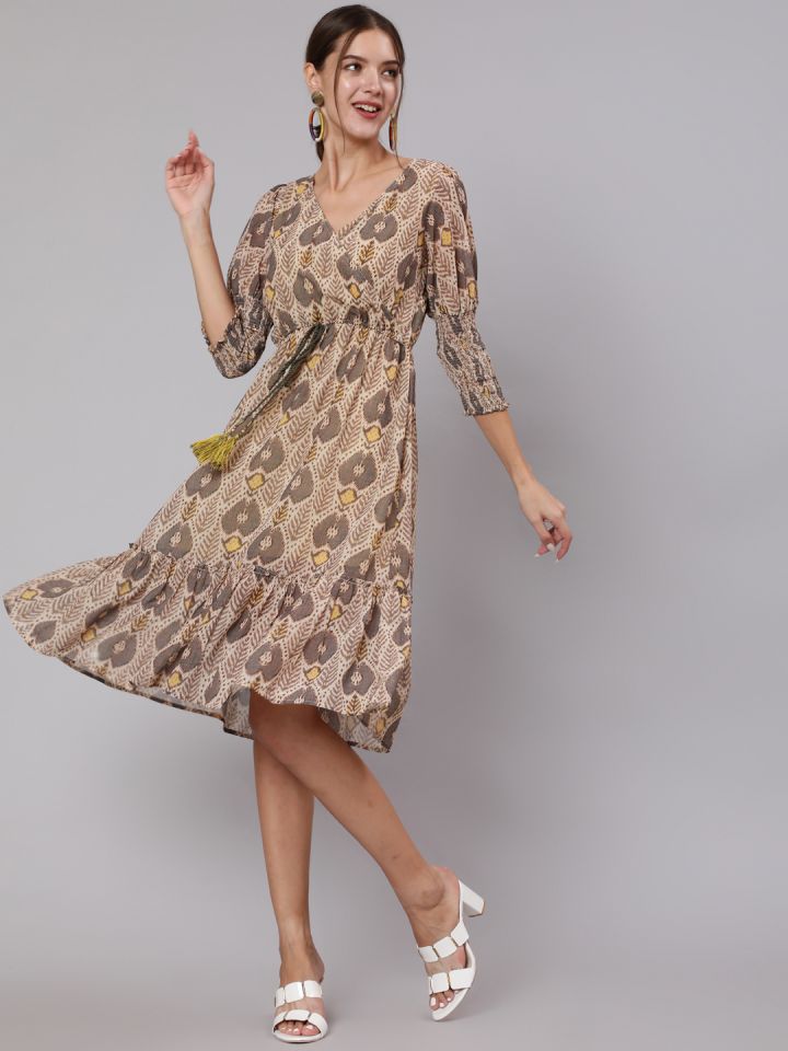 Buy Jaipur Kurti Ethnic Motifs Georgette A Line Dress Dresses