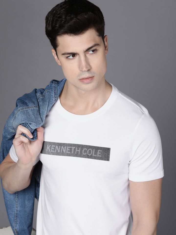 Buy Kenneth Cole Signature Men White Round Neck Graphic Typography