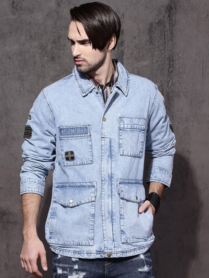 Blue Solid Denim Jacket - Jackets 