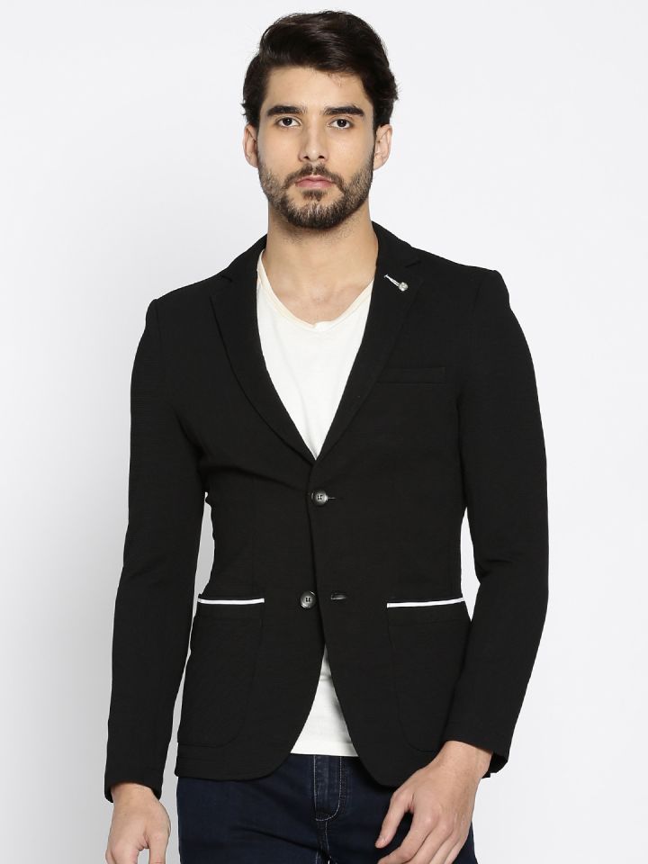 Buy The Indian Garage Co Black Self Design Single Breasted Slim