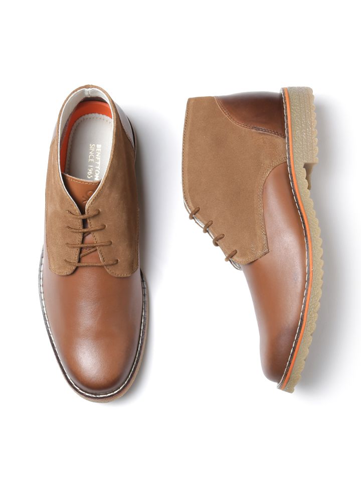 United Colors of Benetton Men Brown Mid Top Leather Derby Shoes