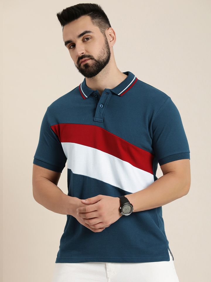 Moda Rapido Colourblocked Polo Collar Pure Cotton T shirt