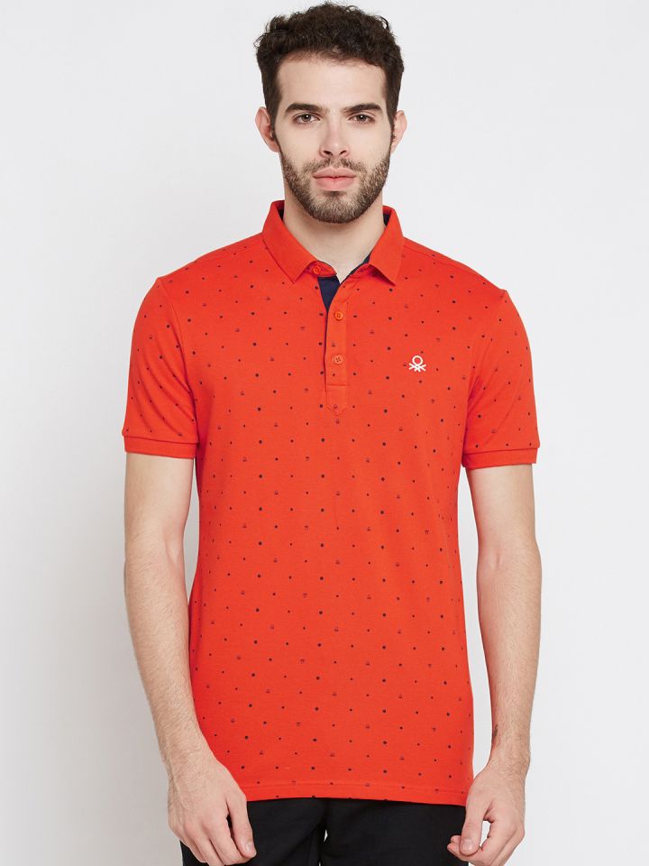Buy United Colors Of Benetton Men Orange Printed Polo Collar T