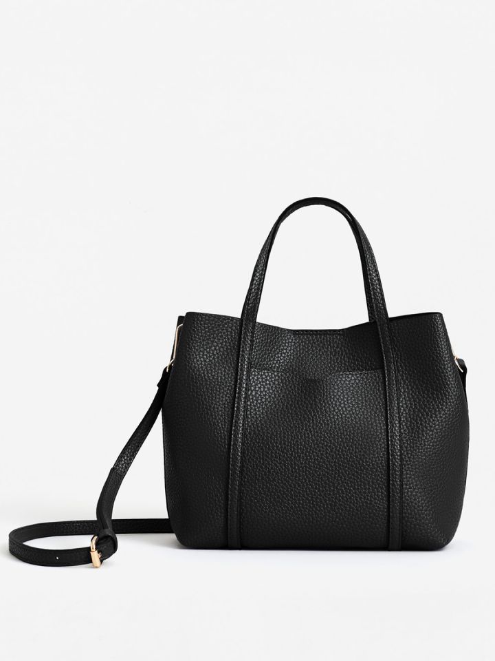 Mango black solid handheld bag with detachable sling strap top