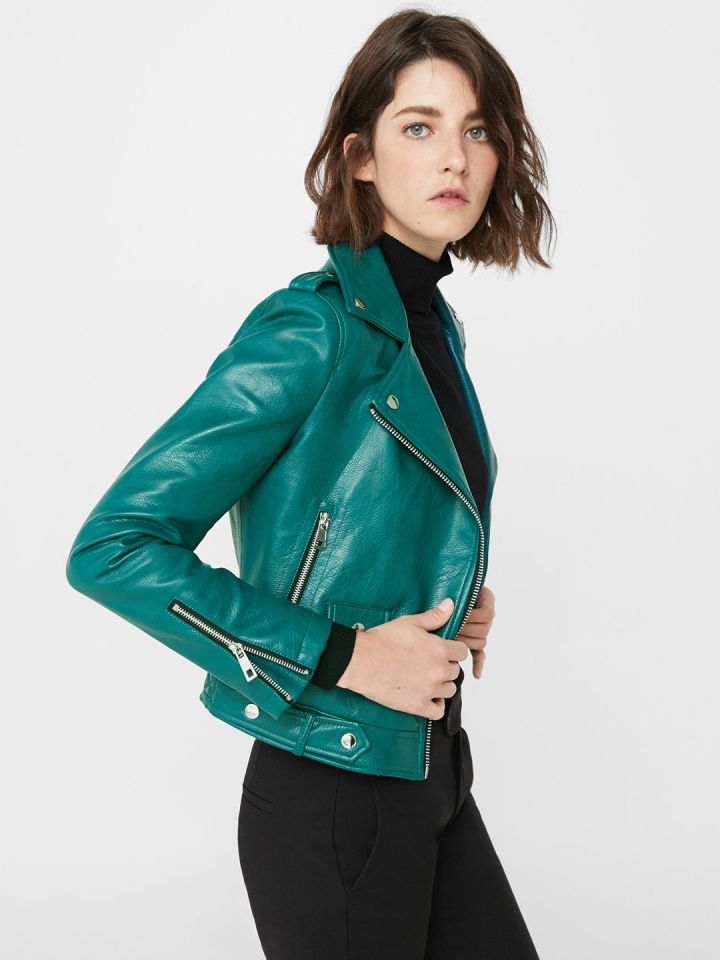Mango green top leather jacket
