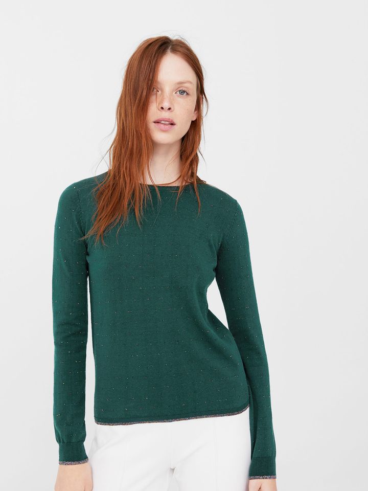 Buy MANGO Women Green Shimmer Sweater 