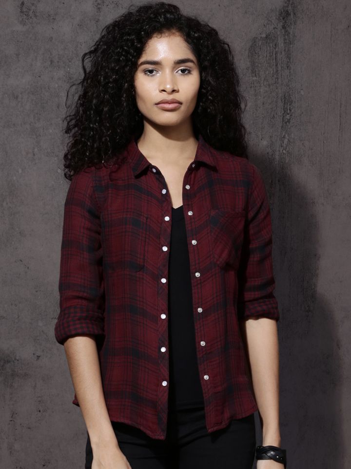 Roadster women's checkered hotsell casual shirt