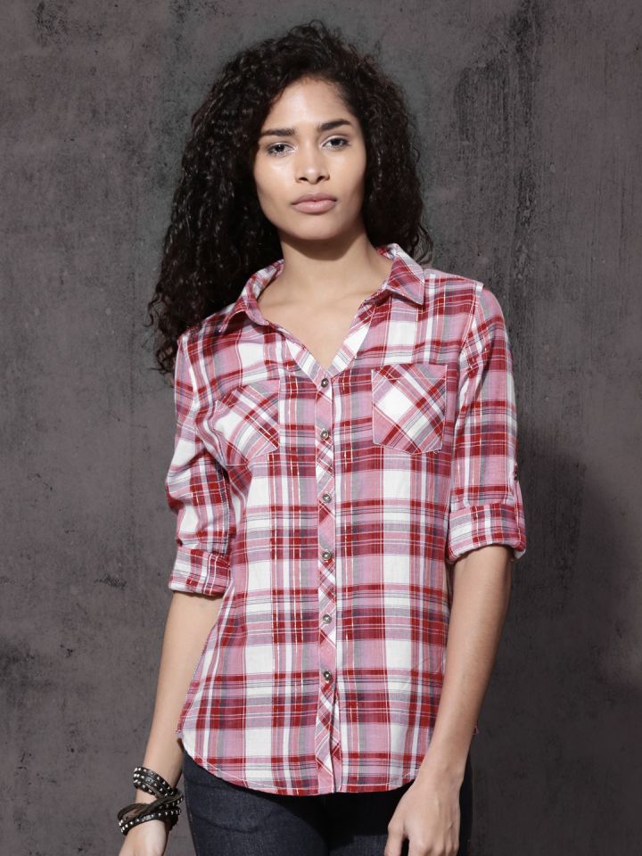 Roadster women's top checkered casual shirt