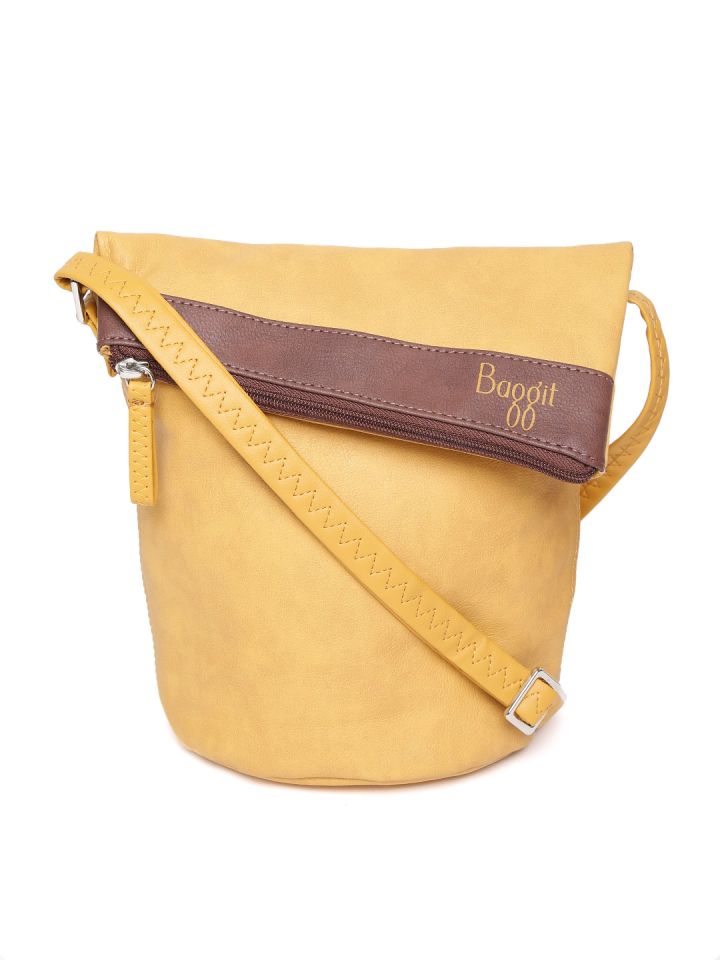 baggit mustard yellow solid sling bag