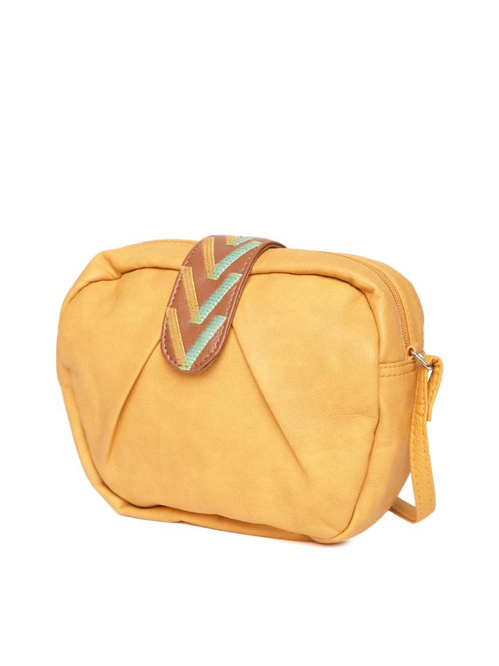 Baggit mustard yellow solid sling bag clearance