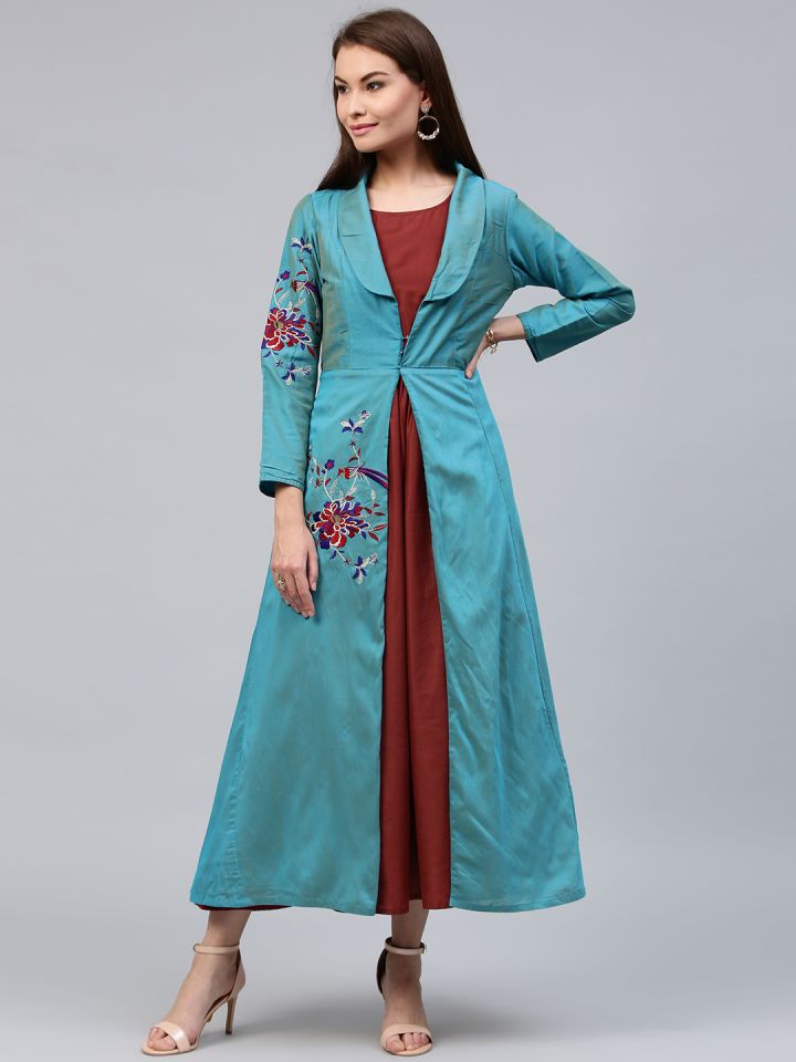 Long kurti clearance with jacket myntra
