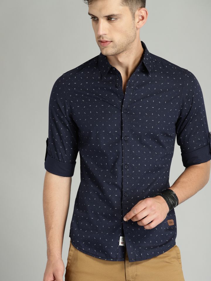 Dark blue printed shirt sales