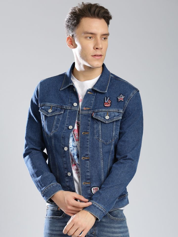 Levis Men Blue Solid Denim Jacket