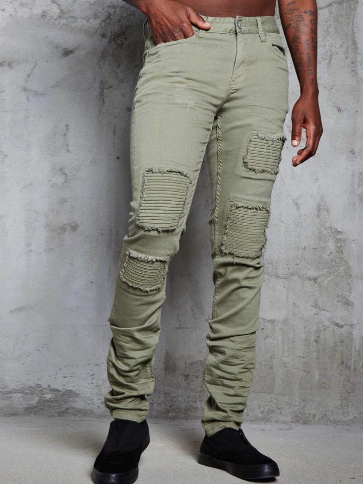 distressed olive jeans