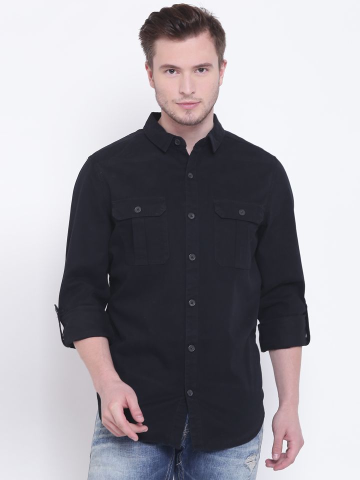 Buy FOREVER 21 Men Black Regular Fit Solid Denim Shirt Shirts