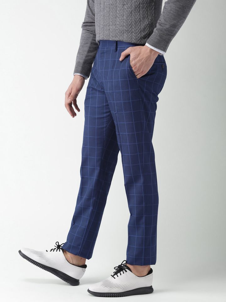 Blue check formal pants clearance
