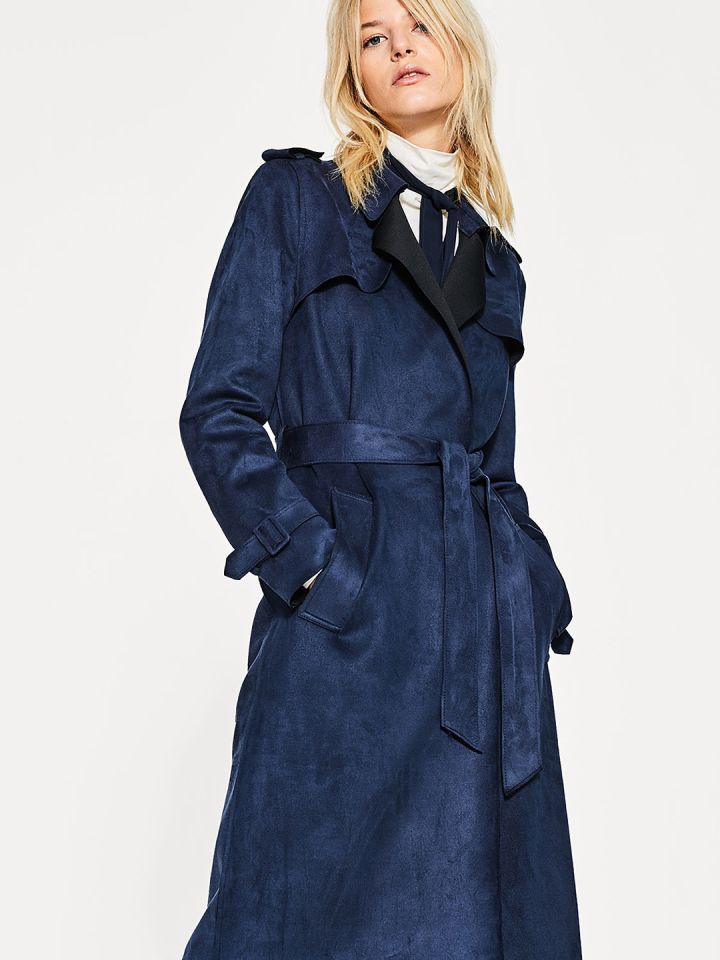 Buy ESPRIT Navy Belted Trench Coat Coats for Women 2149834 Myntra