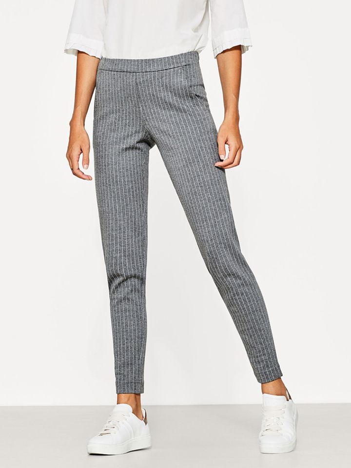 grey striped trousers