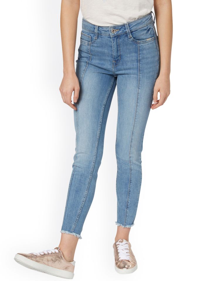 Buy Tom Women 2150464 | Blue Clean Cropped Mid Tailor Women Jeans Jeans for Myntra Look - Rise
