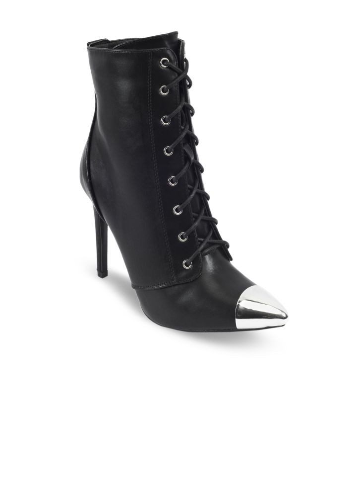 Buy Truffle Collection Women Black Pointy Toed High Top Heeled