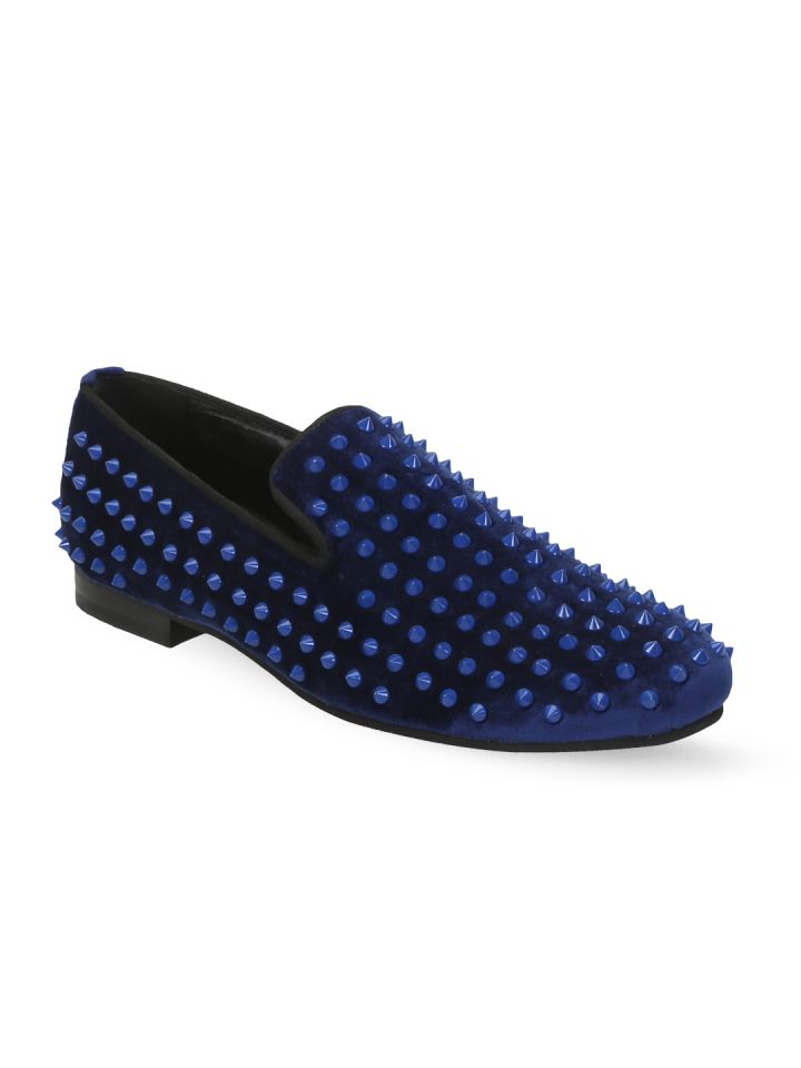 blue studded loafers