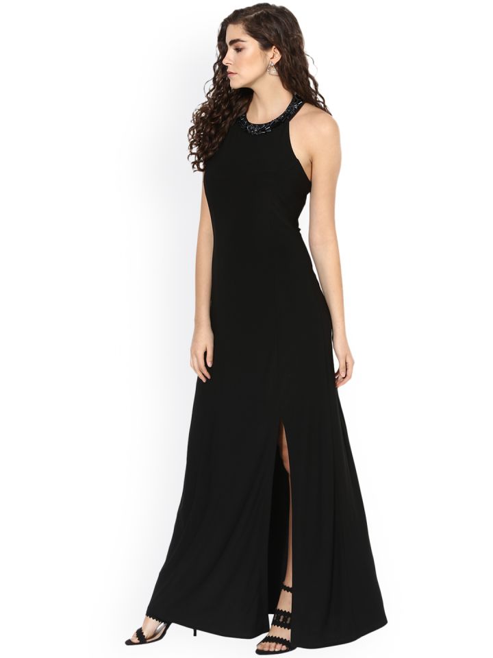 Kazo Women Black Solid Maxi Dress