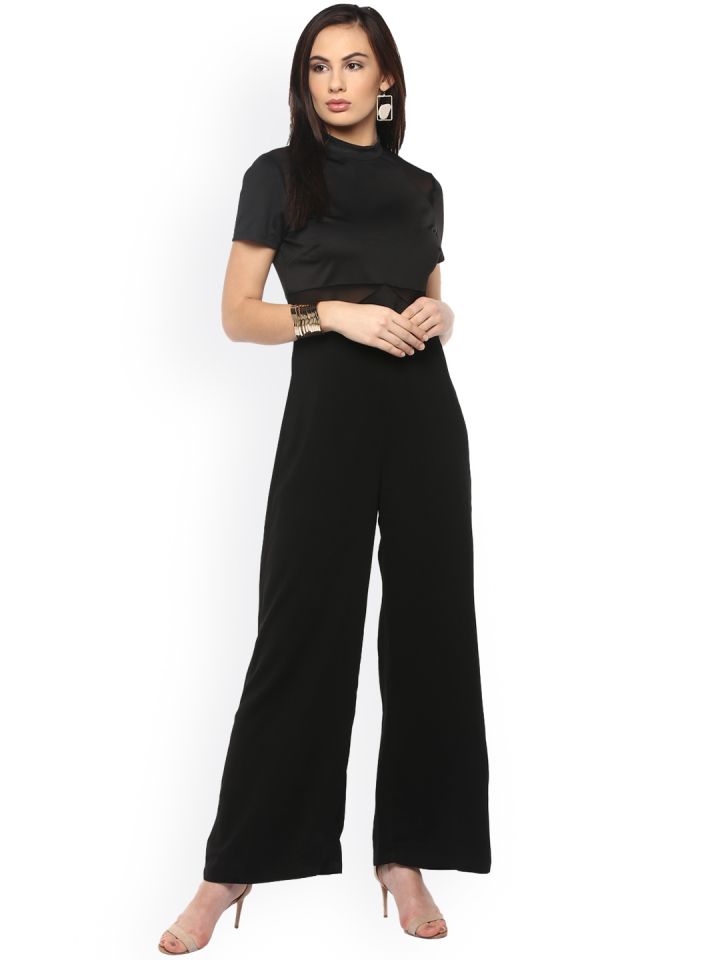 Buy Kazo Black Jumpsuit With Mesh Panels Jumpsuit for Women