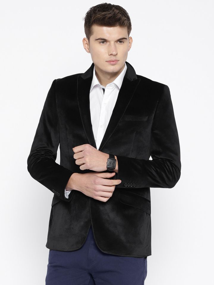 Buy Raymond Men Black Solid Velvet Finish Contemporary Fit Single