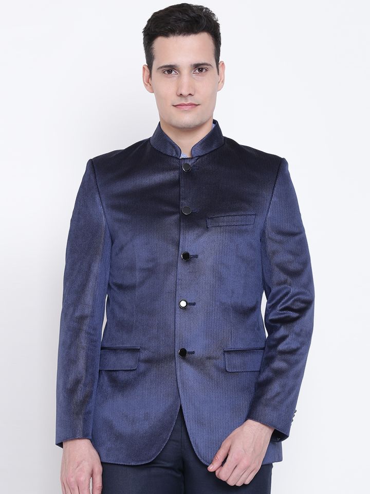 Buy Raymond Navy Patterned Tailored Contemporary Fit Ethnic