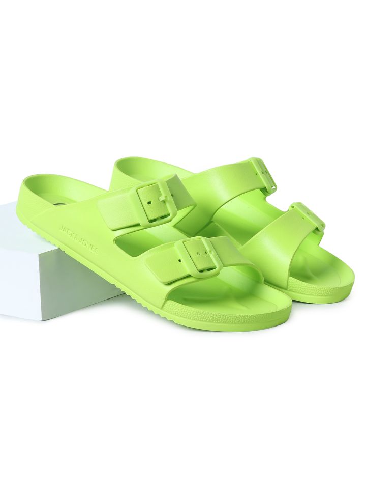 Lime green store slide sandals