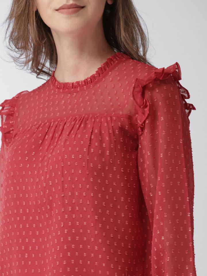 Buy Selvia Women Red Self Design Cotton Blend Top, tops for women, tops