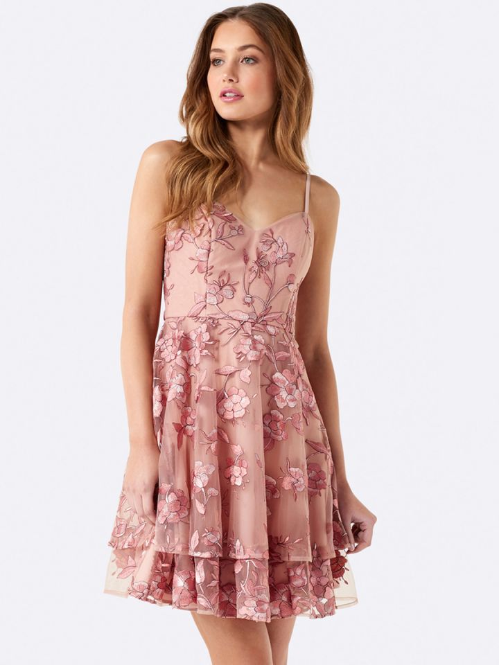 Forever New Women Pink Printed Fit Flare Dress