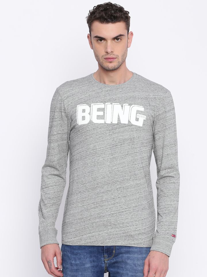 Clothing Men Grey Printed Round Neck 