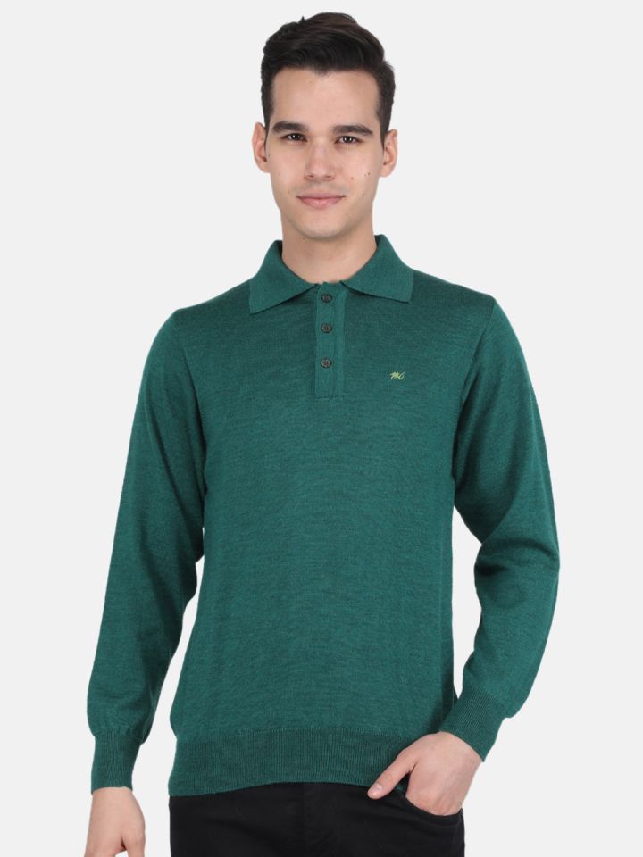 Monte Carlo Men Polo Collar Long Sleeve Wool T shirt