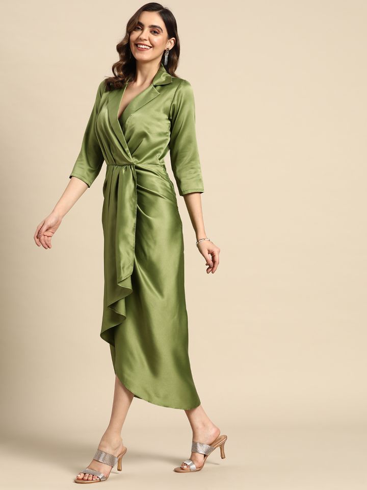 Buy MABISH By Sonal Jain Satin Midi Wrap Dress Dresses for