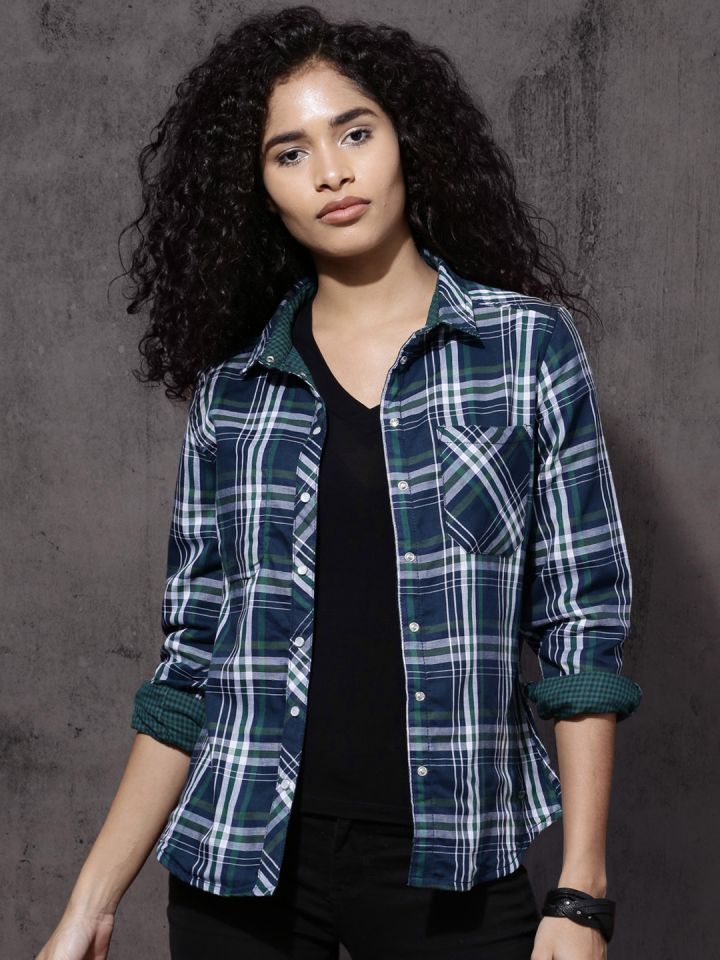 Roadster women's checkered discount casual reversible shirt