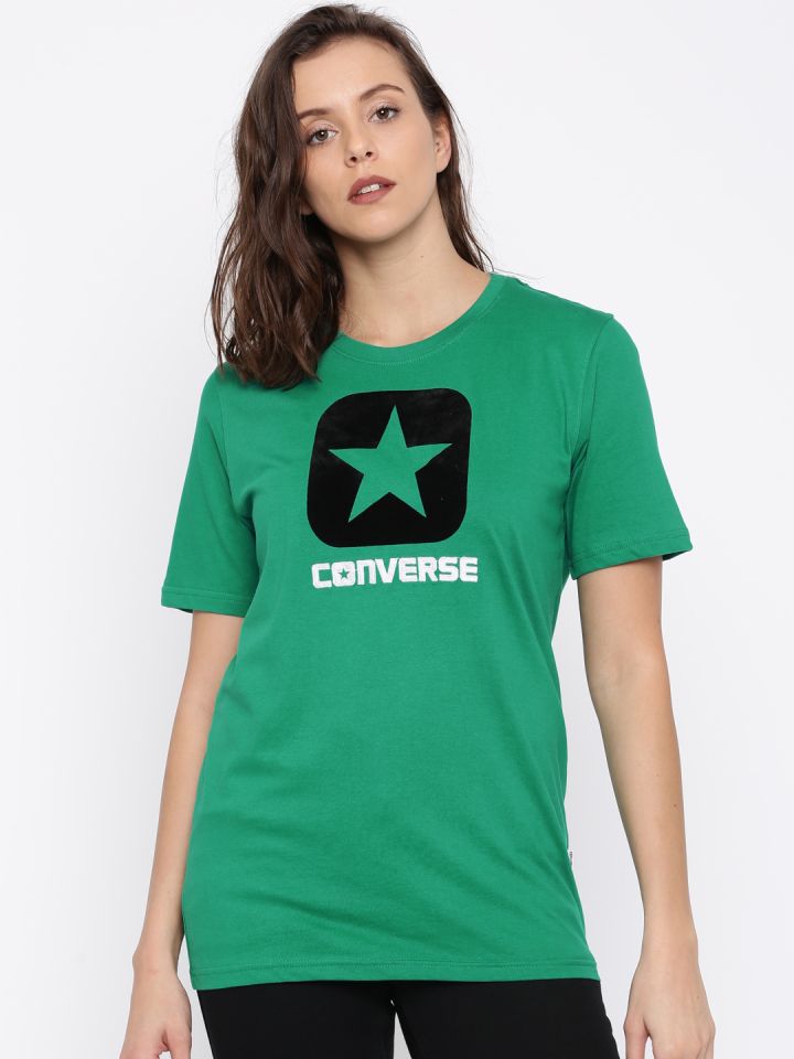Converse t shirt womens green sales
