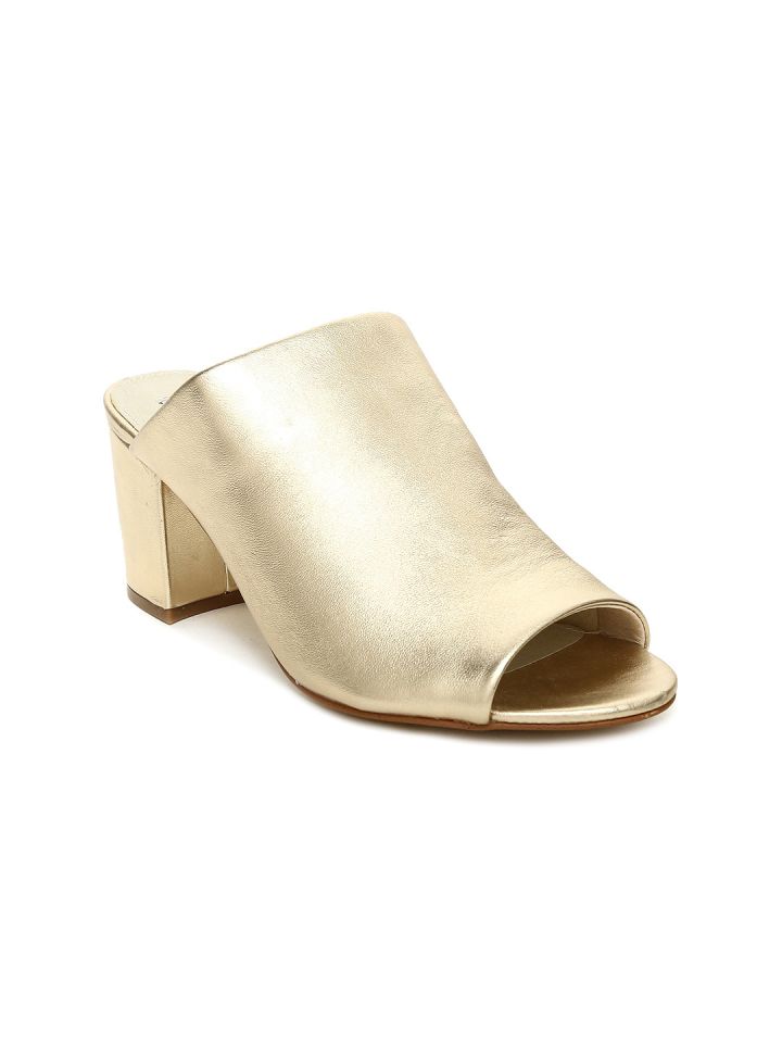 Buy Steve Madden Women Gold Toned INFINITY Leather Heeled Mules