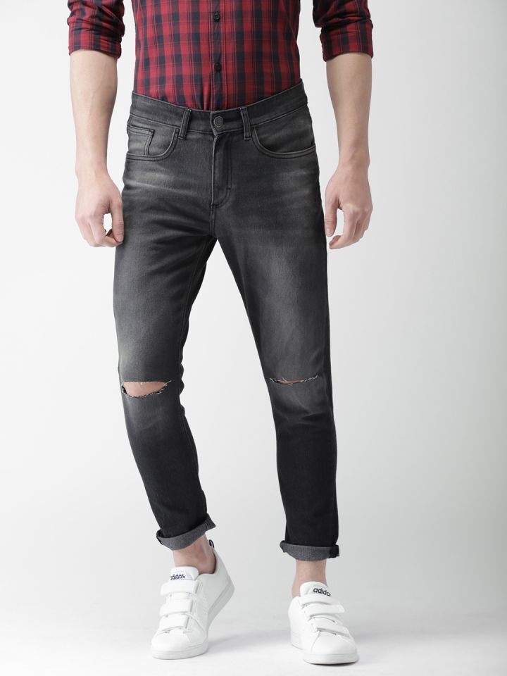Buy HIGHLANDER Men Black Slim Tapered Fit Slash Knee Ankle Length