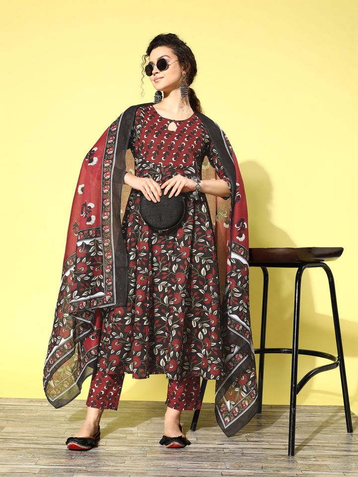 Buy Yufta Ethnic Motifs Printed Pure Cotton Kurta With Trousers